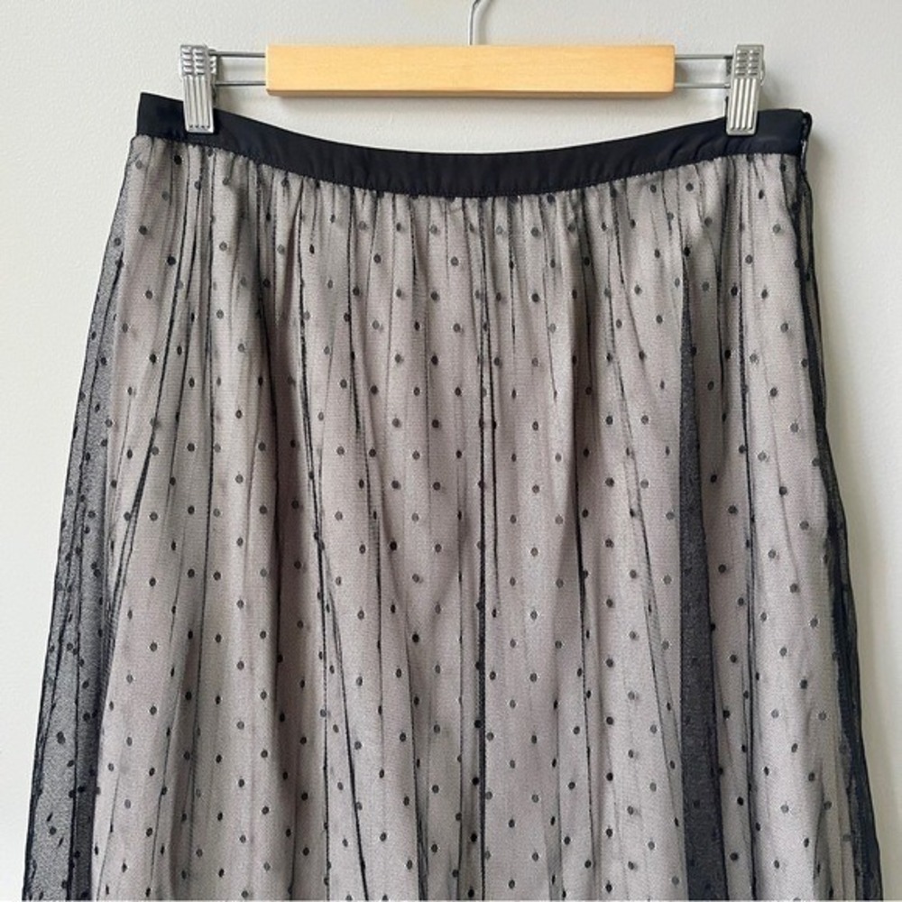 Ballet Midi Skirt Women's 12 Black Tan Mesh Lace Polka Dot Classic Pleated Soft - Picture 5 of 12